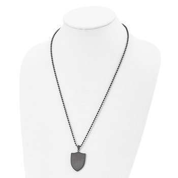 Chisel Stainless Steel Brushed and Polished Black IP-plated Shield Pendant on a 22 inch Ball Chain Necklace — alternate view