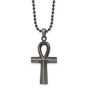 Chisel Stainless Steel Antiqued and White Bronze Plated Ankh Pendant on a 22 inch Ball Chain Necklace
