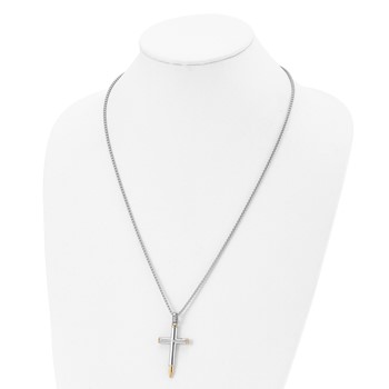 Chisel Stainless Steel Polished Yellow IP-plated Bullet Cross Pendant on a 24 inch Box Chain Necklace — alternate view