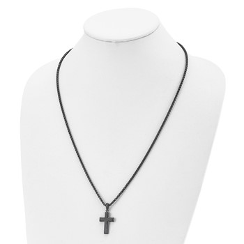 Chisel Stainless Steel Brushed and Polished Dark Grey IP-plated Cross Pendant on a 24 inch Box Chain Necklace — alternate view