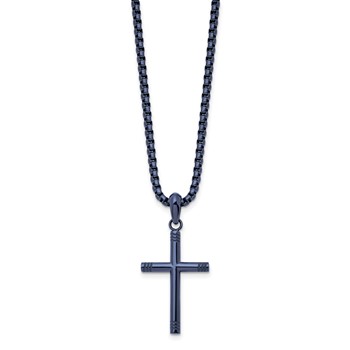 Chisel Stainless Steel Polished Dark Grey IP-plated Cross Pendant on a 24 inch Box Chain Necklace — alternate view