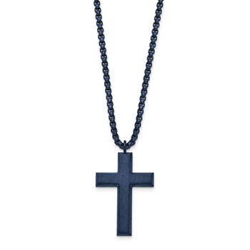 Chisel Stainless Steel Brushed and Polished Grey IP-plated Cross Pendant on a 24 inch Box Chain Necklace — alternate view