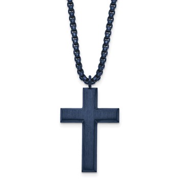 Chisel Stainless Steel Brushed and Polished Grey IP-plated Cross Pendant on a 24 inch Box Chain Necklace