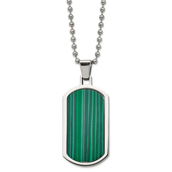 Chisel Stainless Steel Polished with Malachite Inlay Dog Tag on a 22 inch Ball Chain Necklace