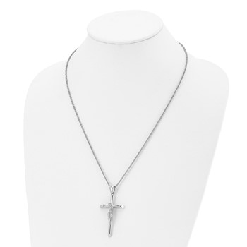 Chisel Stainless Steel Polished Large Crucifix Pendant on a 22 inch Box Chain Necklace — alternate view