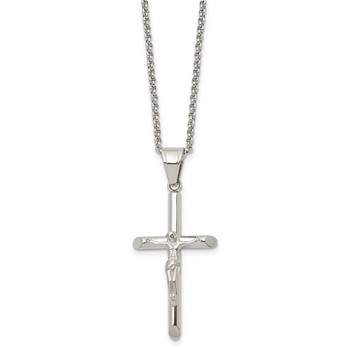 Chisel Stainless Steel Polished Crucifix Pendant on a 22 inch Rolo Chain Necklace — alternate view