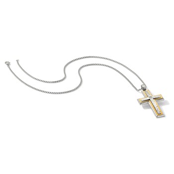 Chisel Stainless Steel Brushed and Polished Yellow IP-plated with CZ Cross Pendant on a 24 inch Box Chain Necklace — alternate view