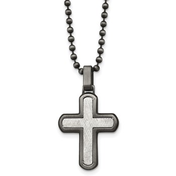 Chisel Stainless Steel Antiqued White Bronze Plated with Scratch Finish Cross Pendant on a 22 inch Ball Chain Necklace