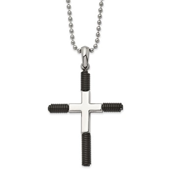 Chisel Stainless Steel Polished Black IP-plated Cross Pendant on a 22 inch Ball Chain Necklace