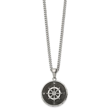 Chisel Stainless Steel Polished Black IP-plated Compass Pendant on a 22 inch Curb Chain Necklace — alternate view