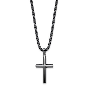 Chisel Stainless Steel Polished Gun Metal IP-plated Cross Pendant on a 24 inch Box Chain Necklace — alternate view
