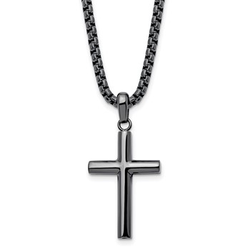 Chisel Stainless Steel Polished Gun Metal IP-plated Cross Pendant on a 24 inch Box Chain Necklace