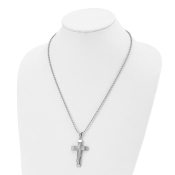 Chisel Stainless Steel Polished and Textured Starburst Cross Pendant on a 22 inch Ball Chain Necklace — alternate view