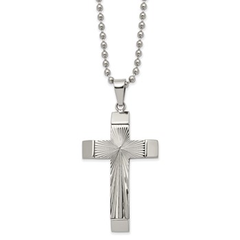 Chisel Stainless Steel Polished and Textured Starburst Cross Pendant on a 22 inch Ball Chain Necklace