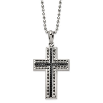 Chisel Stainless Steel Polished with Black CZ Cross Pendant on a 22 inch Ball Chain Necklace