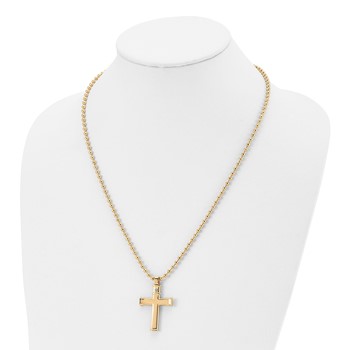 Chisel Stainless Steel Polished Yellow IP-plated Cross Pendant on a 22 inch Ball Chain Necklace — alternate view