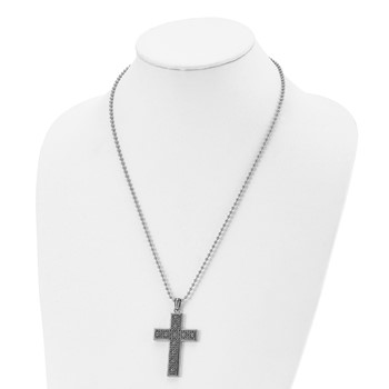Chisel Stainless Steel Antiqued and Polished Cross Pendant on a 22 inch Ball Chain Necklace — alternate view