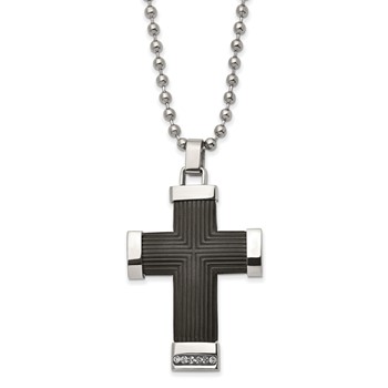 Chisel Stainless Steel Polished Black IP-plated with Preciosa Crystal Cross Pendant on a 22 inch Ball Chain Necklace