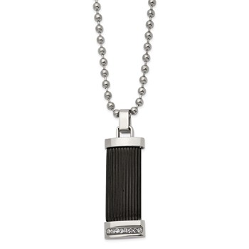 Chisel Stainless Steel Polished Black IP-plated with Preciosa Crystal Pendant on a 22 inch Ball Chain Necklace