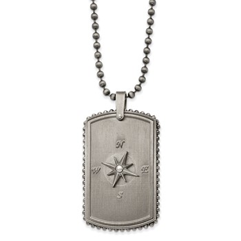 Chisel Stainless Steel Antiqued White Bronze-plated Moveable Compass Dog Tag on a 24 inch Ball Chain Necklace