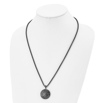 Chisel Stainless Steel Antiqued Brushed and Polished Black IP-plated Earth Pendant on a 24 inch Box Chain Necklace — alternate view