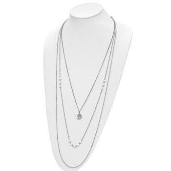 Chisel Stainless Steel Polished with Freshwater Cultured Pearls and Tree Pendant on 31 inch with 2 inch Extension Multi Chain Necklace — alternate view