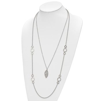 Chisel Stainless Steel Polished Leaf Pendant on 25.5 inch Double Strand Cable Chain Necklace — alternate view