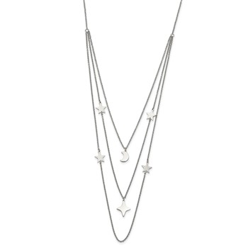 Chisel Stainless Steel Polished Stars and Moon Multi Strand 24.25 inch Cable Chain with 1.75 inch Extension Necklace — alternate view