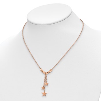 Chisel Stainless Steel Polished Rose IP-plated Stars on a 16 inch Cable Chain with a 1.75 inch Extension Necklace — alternate view