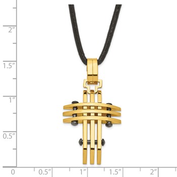 Stainless Steel Black & Yellow IP-plated Cross Necklace — alternate view