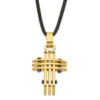 Stainless Steel Black & Yellow IP-plated Cross Necklace