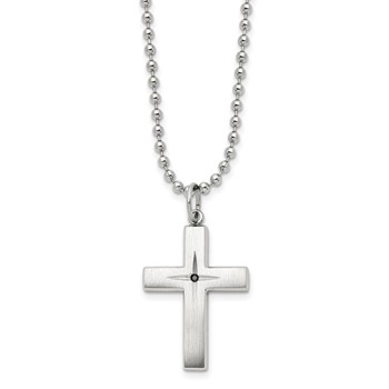 Chisel Stainless Steel Brushed and Polished 0.015 carat Black Diamond Cross Pendant on a 24 inch Ball Chain Necklace