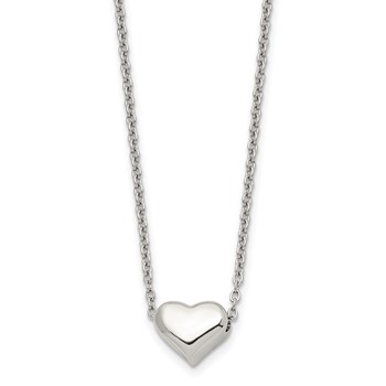 Chisel Stainless Steel Polished Heart on a 16.5 inch Cable Chain with a 2.5 inch Extension Necklace
