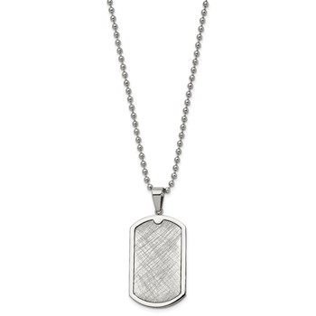 Chisel Stainelss Steel Polished Scratch Finish Center Dog Tag on a 24 inch Ball Chain Necklace — alternate view