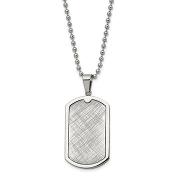 Chisel Stainelss Steel Polished Scratch Finish Center Dog Tag on a 24 inch Ball Chain Necklace