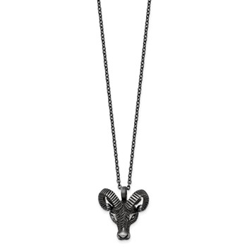 Chisel Stainless Steel Antiqued White Bronze-plated 3D Ram Head Pendant on a 24 inch Cable Chain Necklace — alternate view