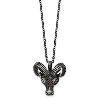 Chisel Stainless Steel Antiqued White Bronze-plated 3D Ram Head Pendant on a 24 inch Cable Chain Necklace
