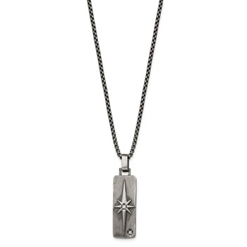 Chisel Stainless Steel Antiqued White Bronze-plated CZ Pendant on a 24 inch Box Chain Necklace — alternate view