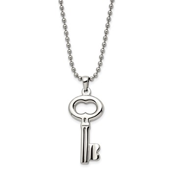 Chisel Stainless Steel Polished Key Pendant on a 24 inch Ball Chain Necklace