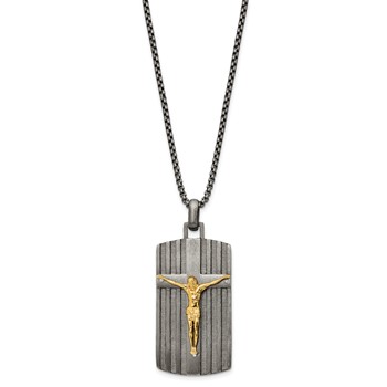 Chisel Stainless Steel Brushed Yellow IP-plated Crucifix Dog Tag on a 24 inch BoxChain Necklace — alternate view