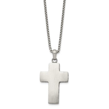 Chisel Stainless Steel Brushed Black Oxidized Design Edges Cross Pendant on a 19.75 inch Box Chain Necklace