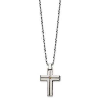 Chisel Stainless Steel Polished Yellow IP-plated Cross Pendant on a 19.5 inch Box Chain Necklace — alternate view