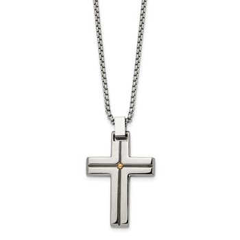 Chisel Stainless Steel Polished Yellow IP-plated Cross Pendant on a 19.5 inch Box Chain Necklace