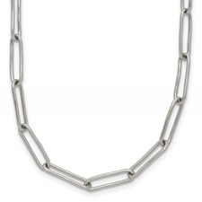 Image of Chisel Stainless Steel Polished Elongated Open Link Paperclip 15 inch Necklace with 2 inch Extension