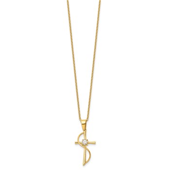 Chisel Stainless Steel Polished Yellow IP-plated with CZ Cross Pendant on a 17.75 inch Cable Chain Necklace — alternate view