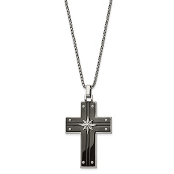 Chisel Stainless Steel Polished Black IP-plated Cross with Starburst Pendant on a 24 inch Box Chain Necklace — alternate view