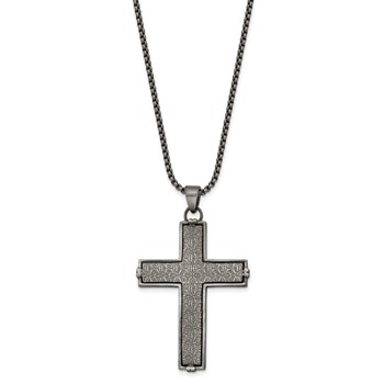 Chisel Stainless Steel Antiqued and Textured Cross Pendant on a 24 inch Rope Chain Necklace — alternate view