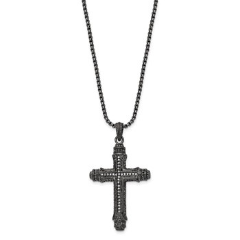 Chisel Stainless Steel Brushed and Polished Gun Metal IP-plated with CZ Cross Pendant on a 24 inch Box Chain Necklace — alternate view