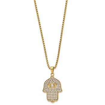 Chisel Stainless Steel Polished Yellow IP-plated with CZ Hamsa Pendant on a 24 inch Box Chain Necklace — alternate view