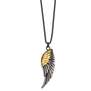 Chisel Stainless Steel Brushed Yellow IP-plated Wing Pendant on a 24 inch Box Chain Necklace — alternate view